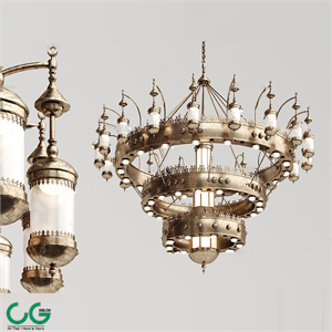 European Classical Metal Long Chandelier 3d Model 03